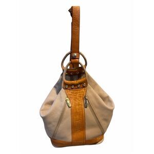 VALENTINA ITALIA Pebbled Leather Convertible Backpack Purse Taupe Camel